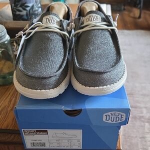 Hey Dude Wendy Metallic Sparkle - Charcoal, Size 8